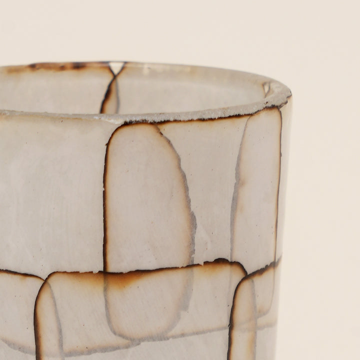 Set of 4 Neutral Harmony Burnt Paper Mosaic Tall Cylinder Glass Votive Candle Holders – Rustic White Finish