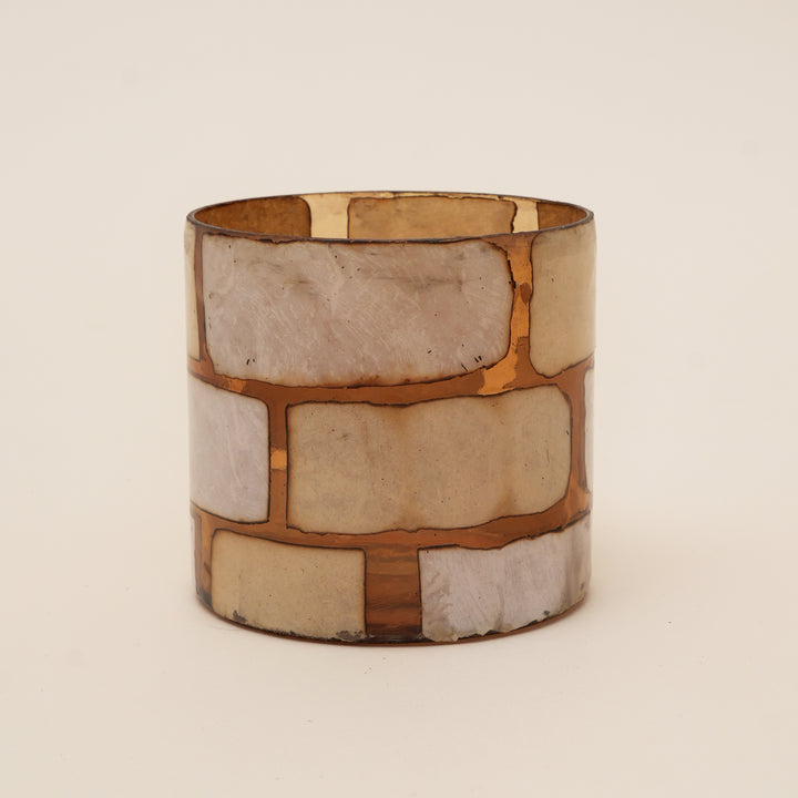 (Set of 4) Gilded Stone Mosaic Iron Votive Holder – Antique Gold Decorative Candle Holder