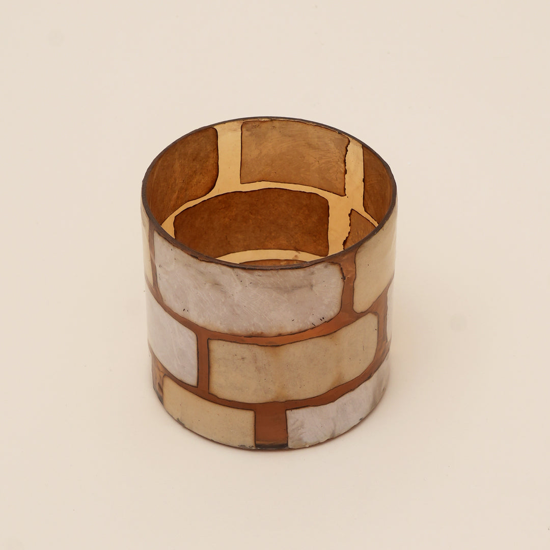 (Set of 4) Gilded Stone Mosaic Iron Votive Holder – Antique Gold Decorative Candle Holder