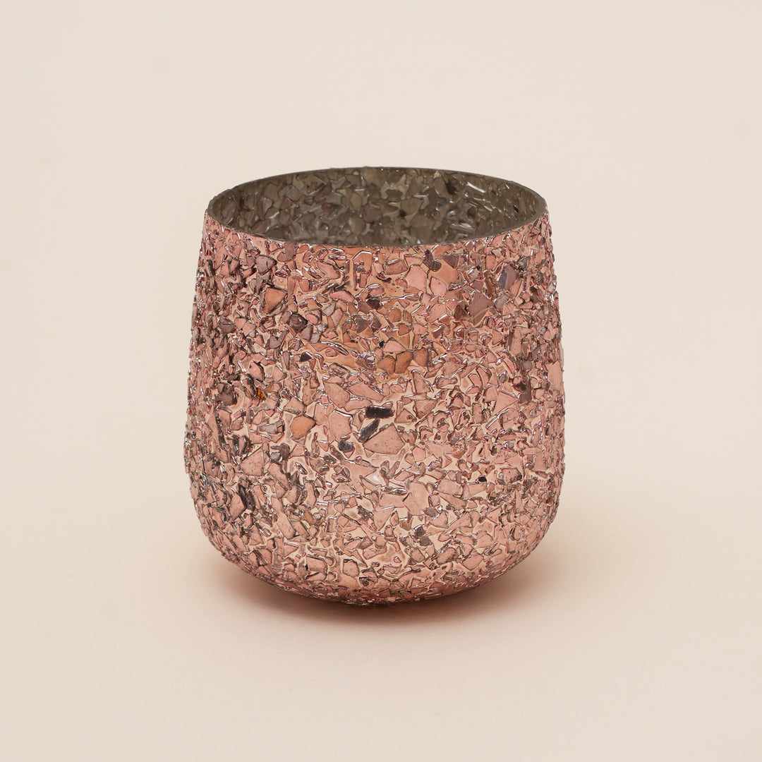 Set of 4 Shimmer Mosaic Tulip Glass Votive Candle Holders | Handcrafted Luxe Sparkle Design