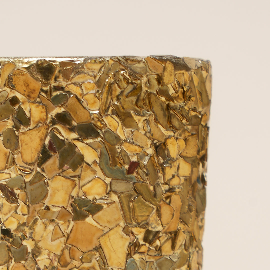 Set of 4 Gold Mosaic Cylinder Glass Votive Candle Holders | Handcrafted Shimmer Tile Design