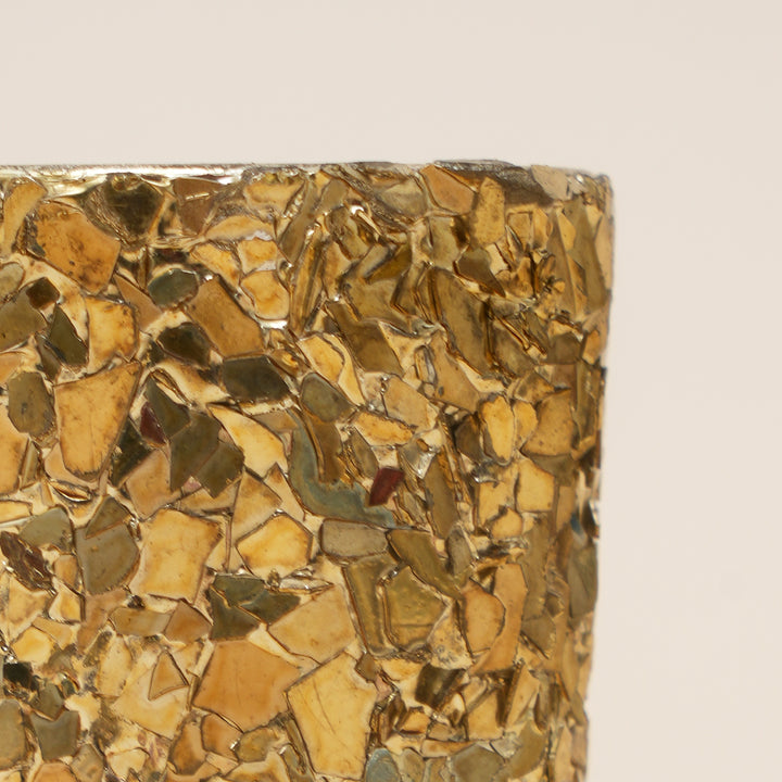 Set of 4 Gold Mosaic Cylinder Glass Votive Candle Holders | Handcrafted Shimmer Tile Design