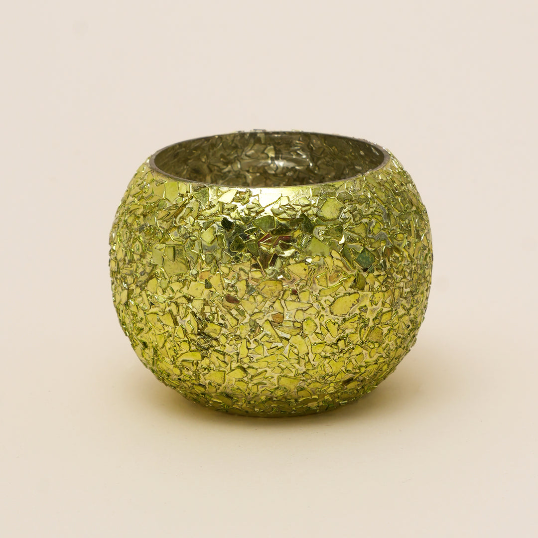 Set of 4 Gold Mosaic Globe Glass Votive Candle Holders | Handcrafted Glitter Crackle Design Tealight Holders