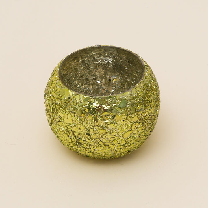 Set of 4 Gold Mosaic Globe Glass Votive Candle Holders | Handcrafted Glitter Crackle Design Tealight Holders