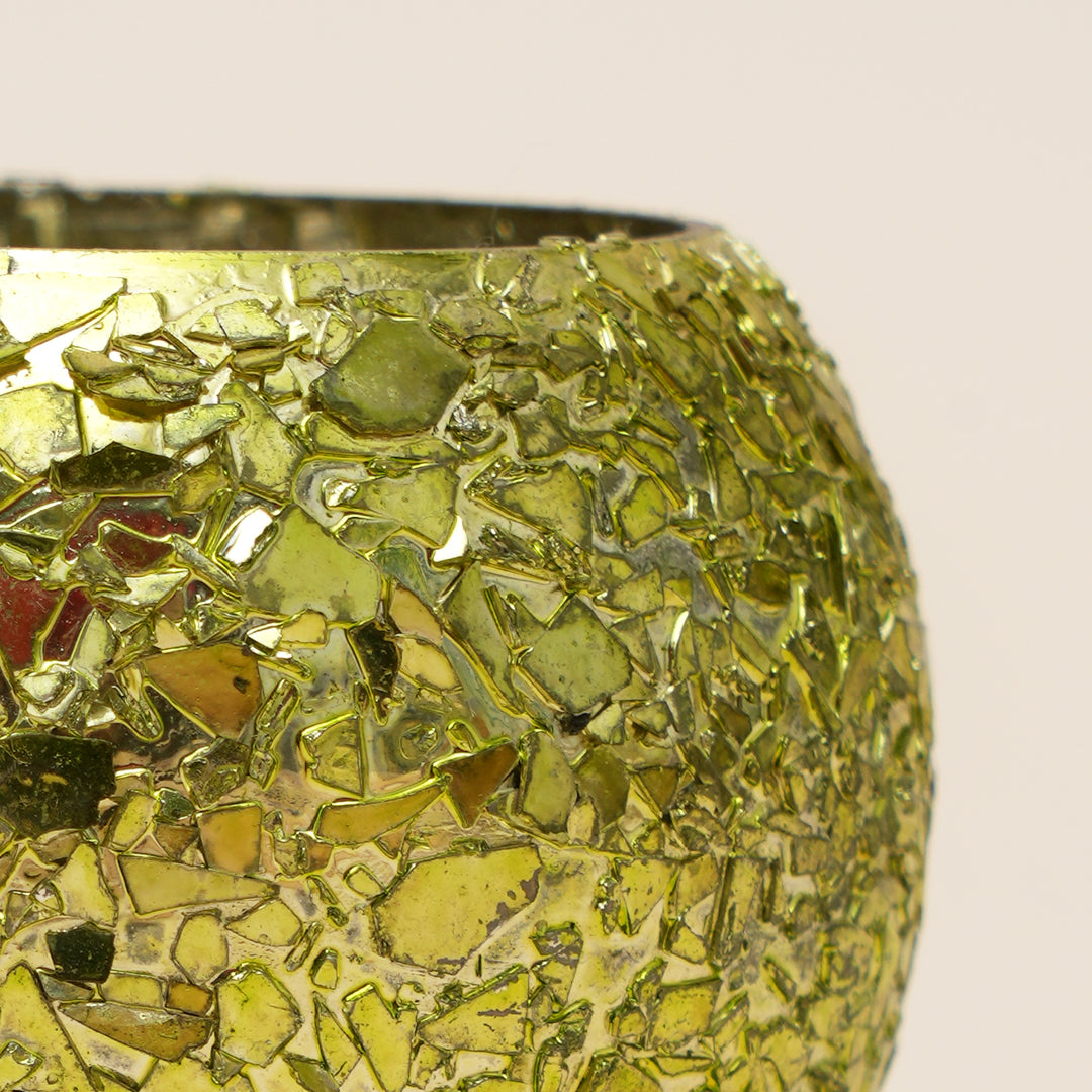 Set of 4 Gold Mosaic Globe Glass Votive Candle Holders | Handcrafted Glitter Crackle Design Tealight Holders
