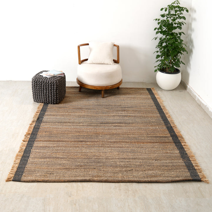Hand Woven Rustic Rug – Jute & Cotton | Natural Black