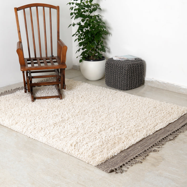 Hand Woven Berber Rug – Wool & Cotton | White & Grey