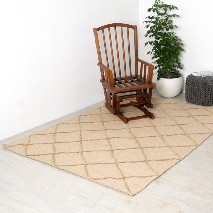 Hand Woven Crisscross Rug – Wool & Cotton | Natural Beige