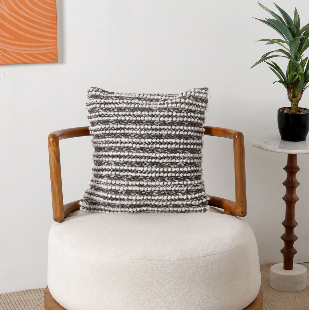 Ivory/Grey Handwoven Cushion – Decorative Throw Pillow for Sofa, Chair, and Bed