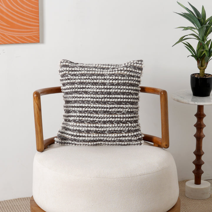 Ivory/Grey Handwoven Cushion – Decorative Throw Pillow for Sofa, Chair, and Bed