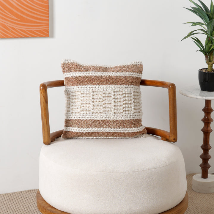 Beige/Ivory Handwoven Cushion – Soft Decorative Throw Pillow for Sofa, Bed, and Accent Chair