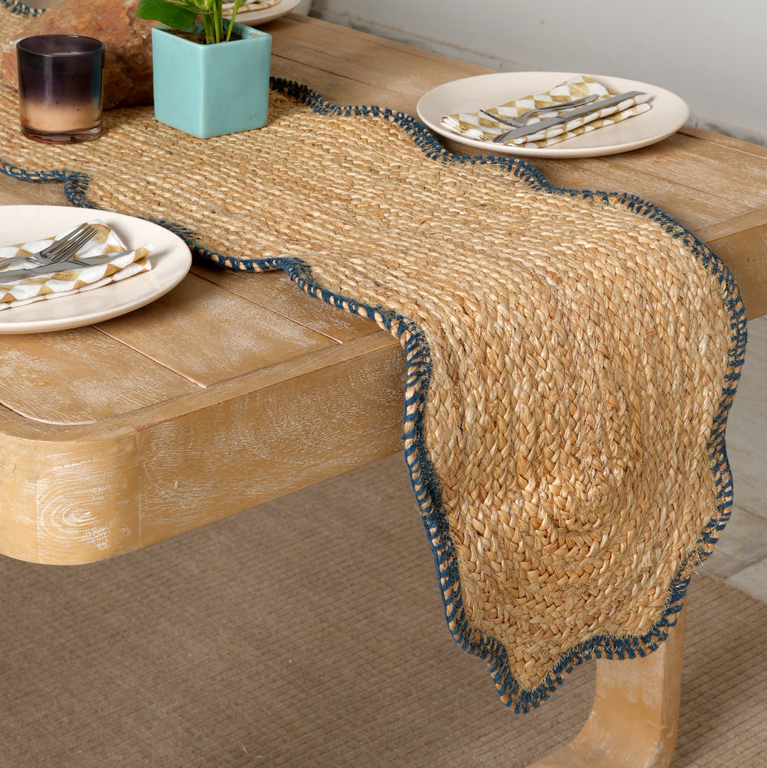 Blue Jute Braided Table Runner 14x72 in – Handcrafted Sustainable Dining and Console Decor