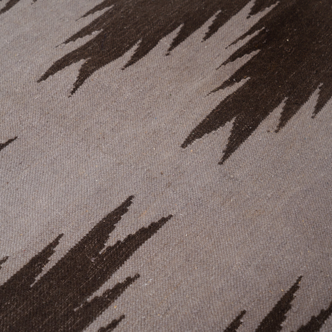 Hand Woven Ikkat Geometric Rug – Wool & Cotton | Natural Brown