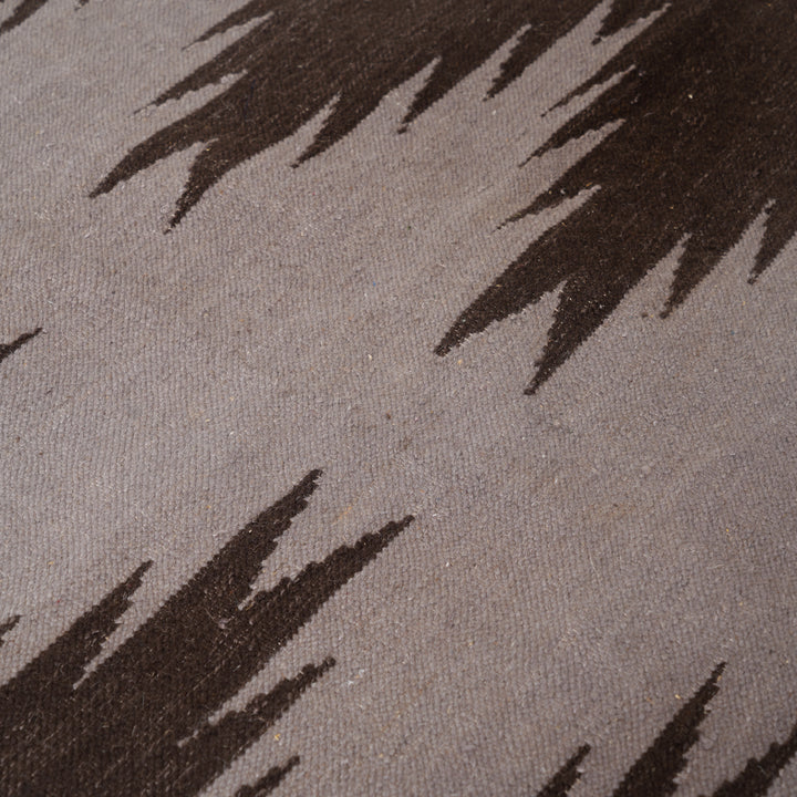 Hand Woven Ikkat Geometric Rug – Wool & Cotton | Natural Brown