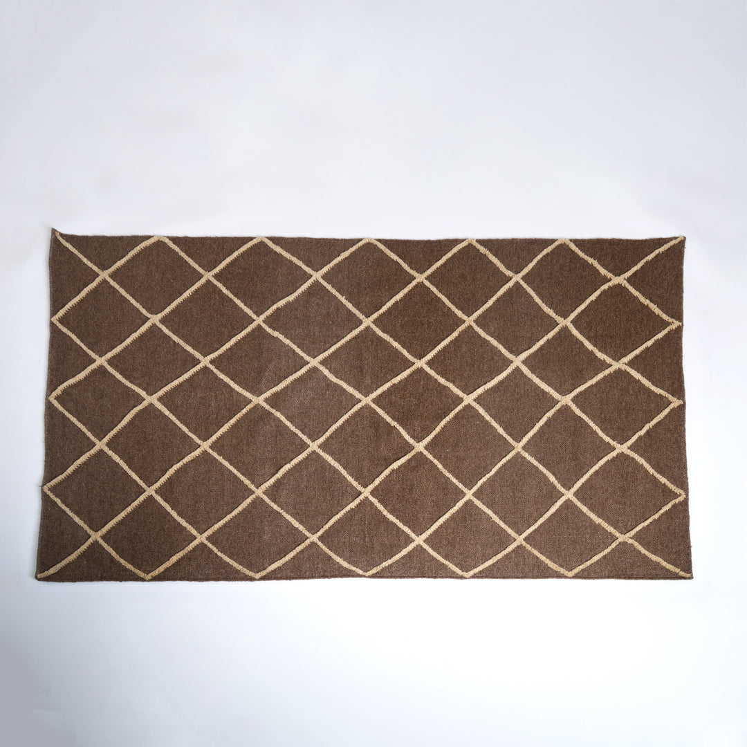 Hand Woven Lattice Rug – Wool & Cotton | Dark Brown