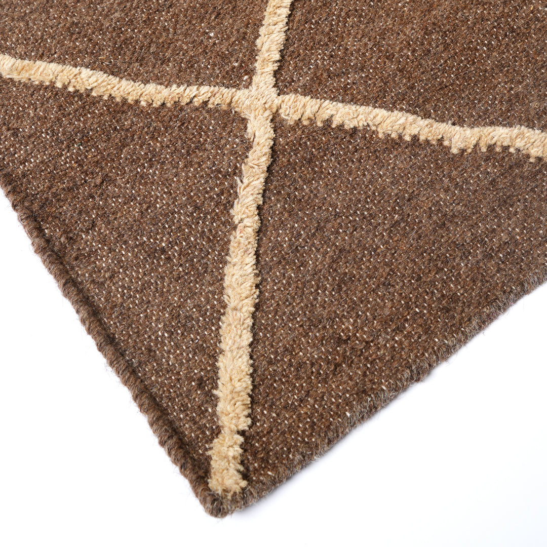 Hand Woven Lattice Rug – Wool & Cotton | Dark Brown