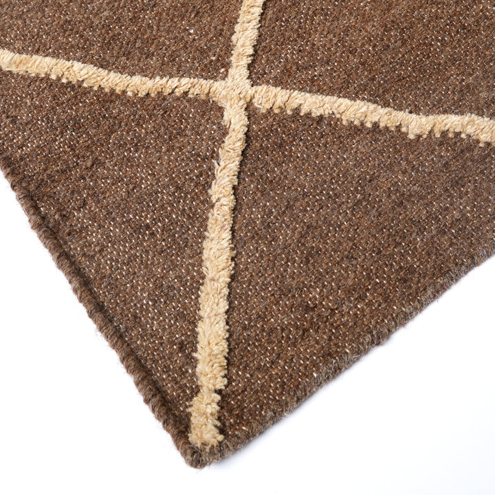 Hand Woven Lattice Rug – Wool & Cotton | Dark Brown