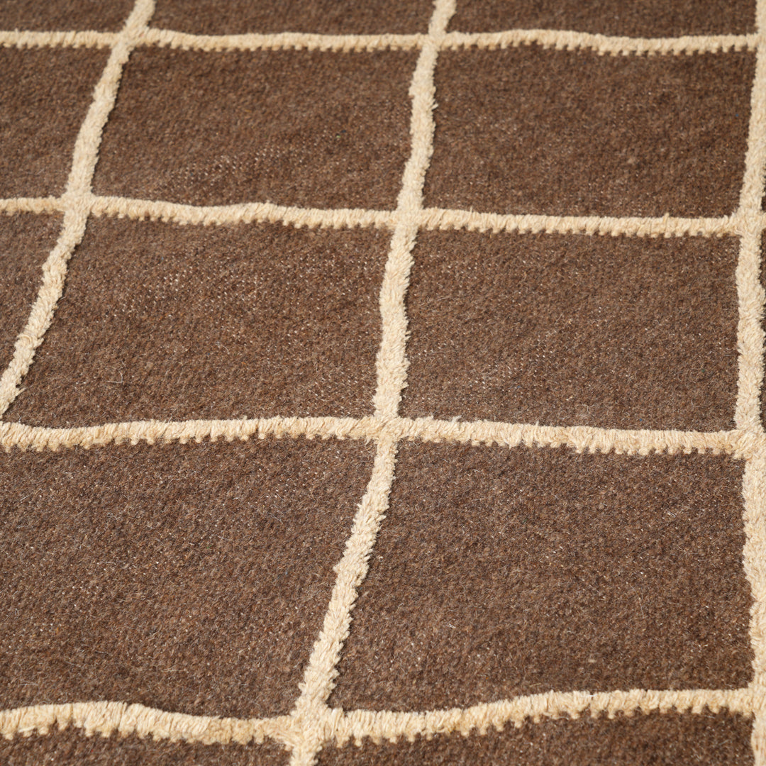Hand Woven Lattice Rug – Wool & Cotton | Dark Brown