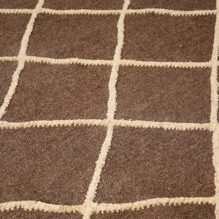 Hand Woven Lattice Rug – Wool & Cotton | Dark Brown