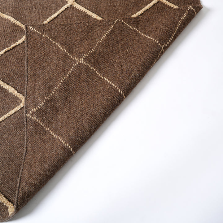 Hand Woven Lattice Rug – Wool & Cotton | Dark Brown