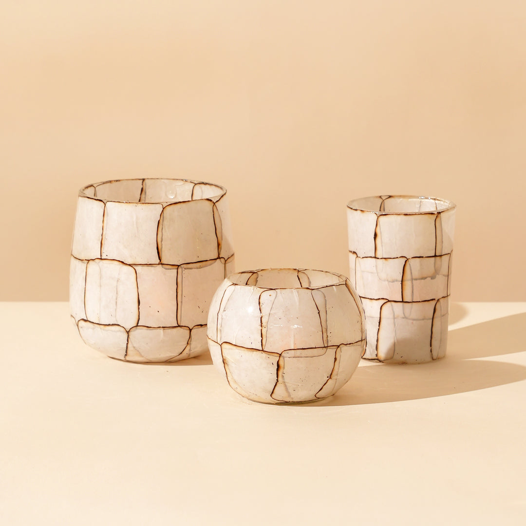 Set of 4 Vintage Burnt White Glass Votive Candle Holders