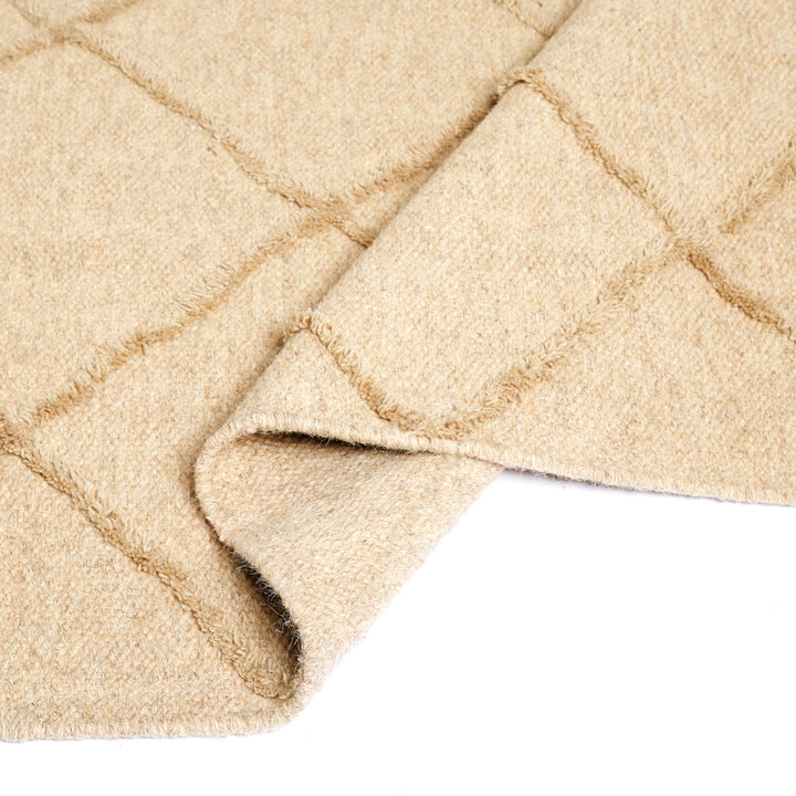 Hand Woven Crisscross Rug – Wool & Cotton | Natural Beige
