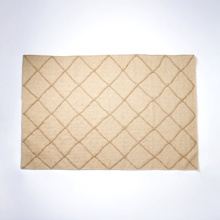 Hand Woven Crisscross Rug – Wool & Cotton | Natural Beige