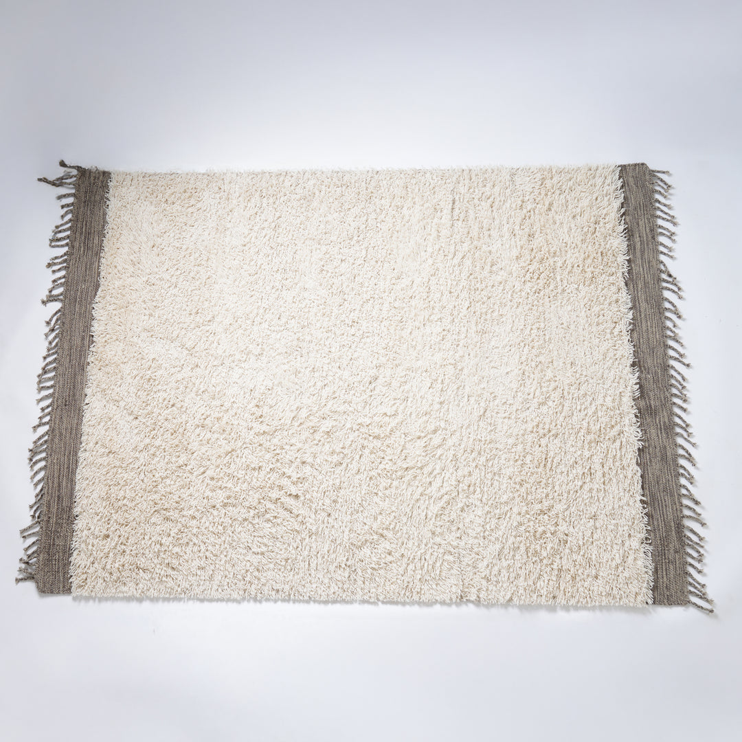 Hand Woven Berber Rug – Wool & Cotton | White & Grey