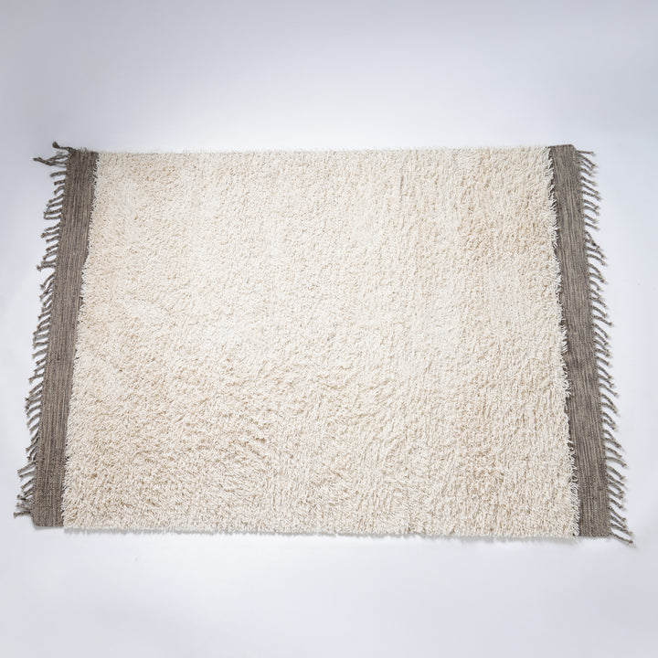 Hand Woven Berber Rug – Wool & Cotton | White & Grey