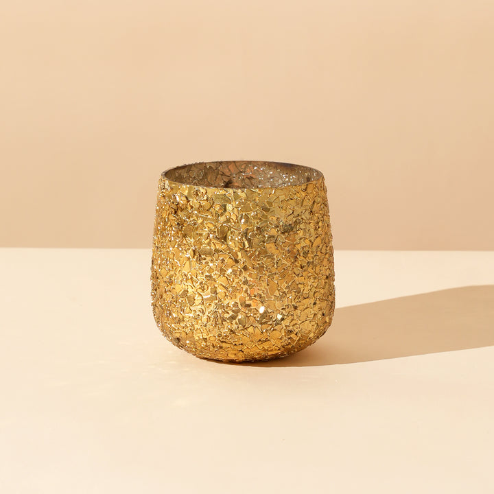 Set of 4 Shimmer Mosaic Tulip Glass Votive Candle Holders | Handcrafted Luxe Sparkle Design