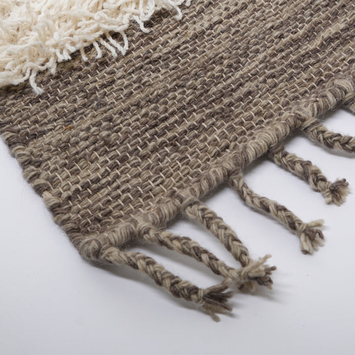 Hand Woven Berber Rug – Wool & Cotton | White & Grey