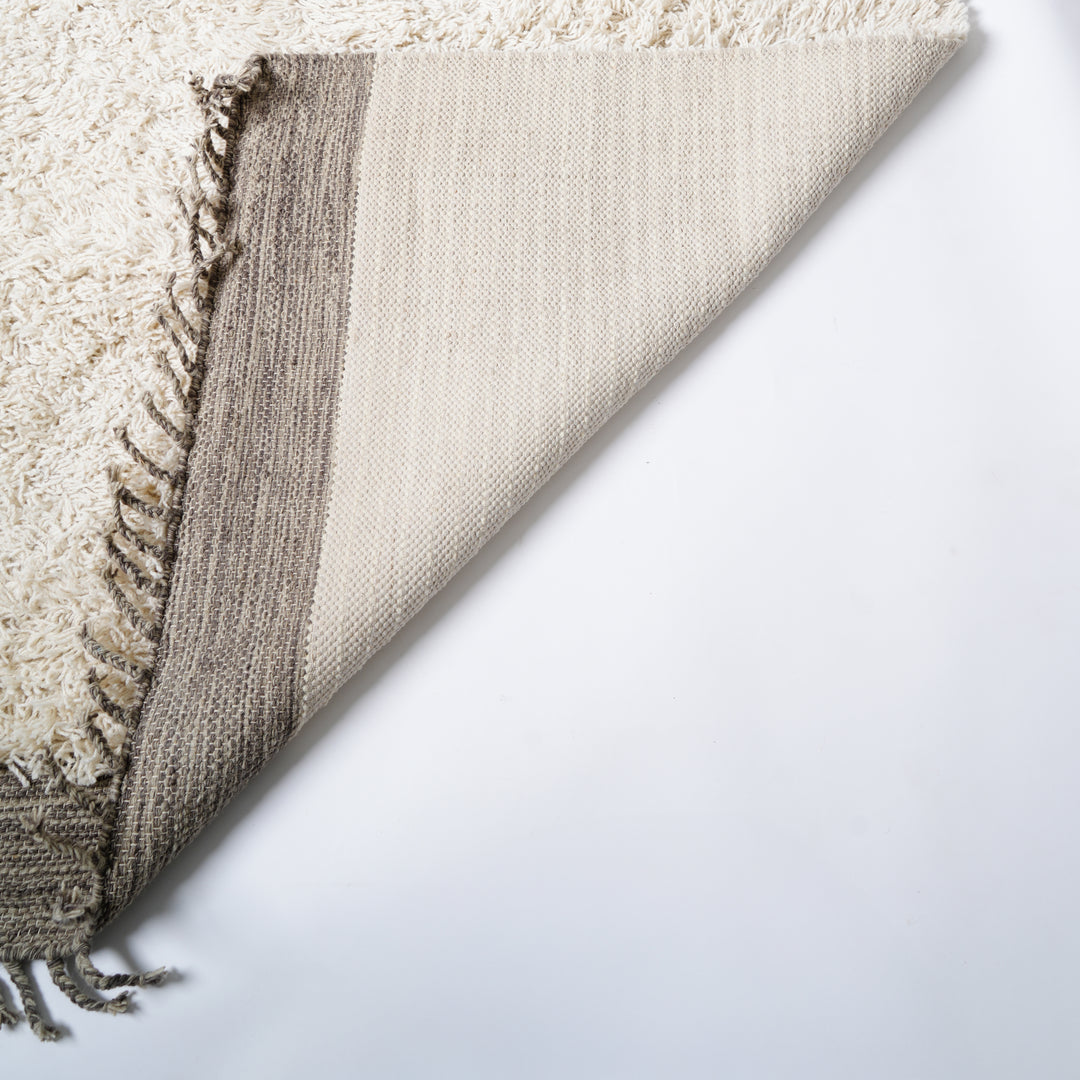 Hand Woven Berber Rug – Wool & Cotton | White & Grey