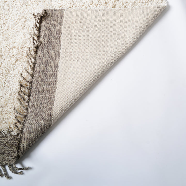 Hand Woven Berber Rug – Wool & Cotton | White & Grey
