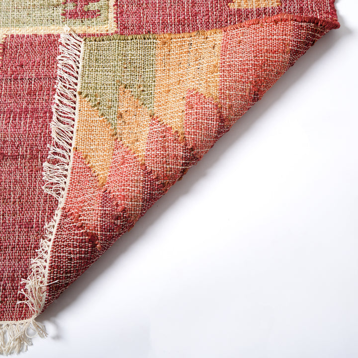 Hand Woven Kilim Rug – Jute & Cotton | Red & Natural