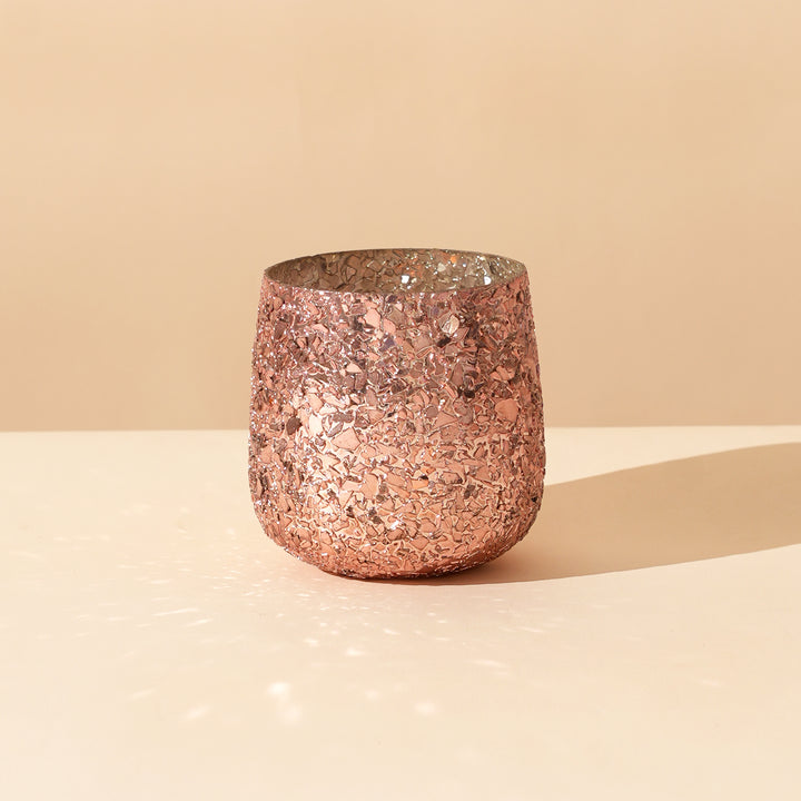 Set of 4 Shimmer Mosaic Tulip Glass Votive Candle Holders | Handcrafted Luxe Sparkle Design