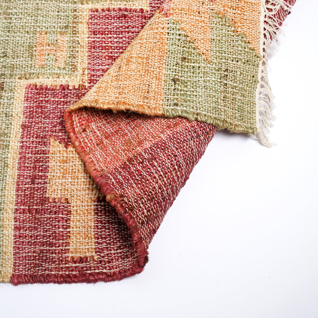 Hand Woven Kilim Rug – Jute & Cotton | Red & Natural
