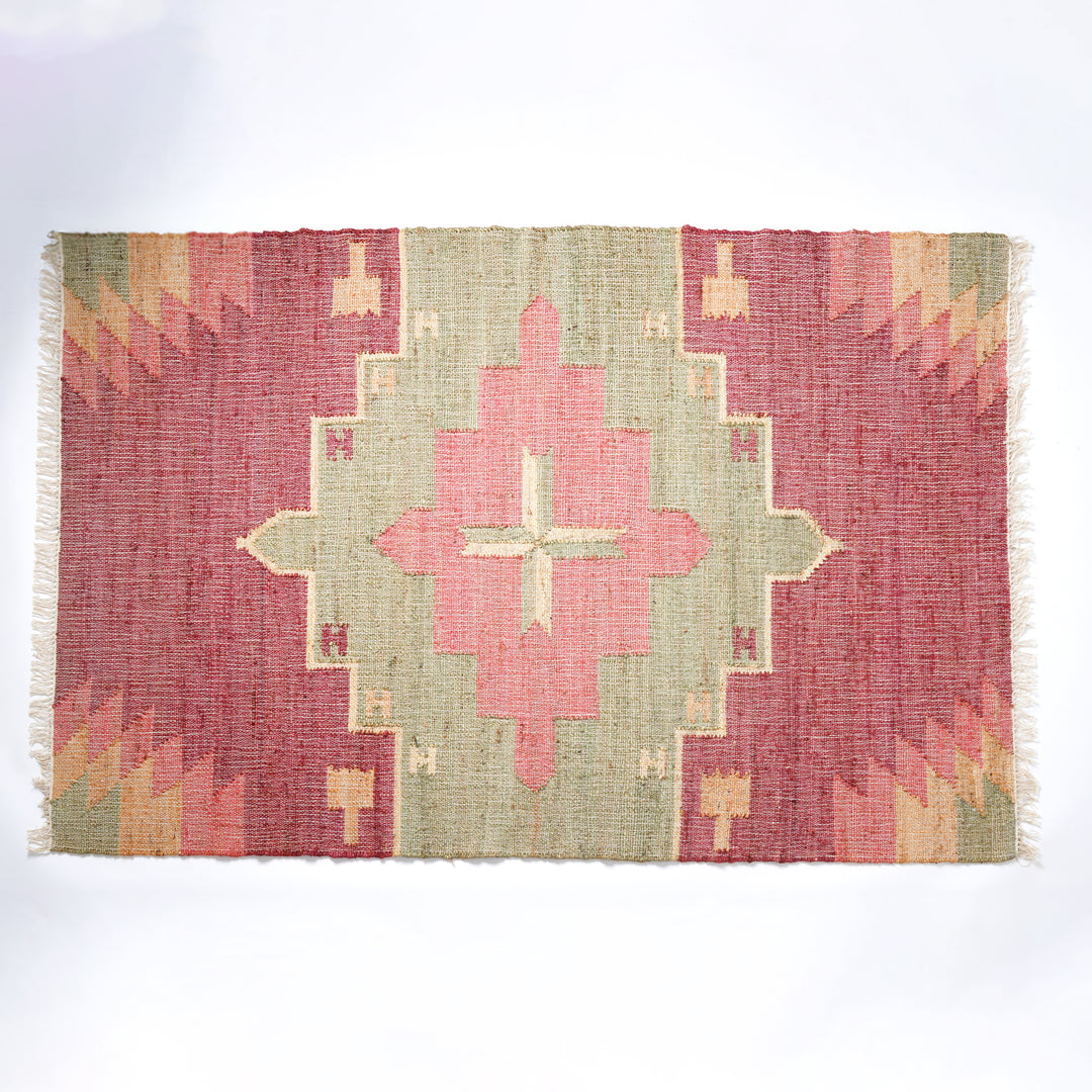 Hand Woven Kilim Rug – Jute & Cotton | Red & Natural