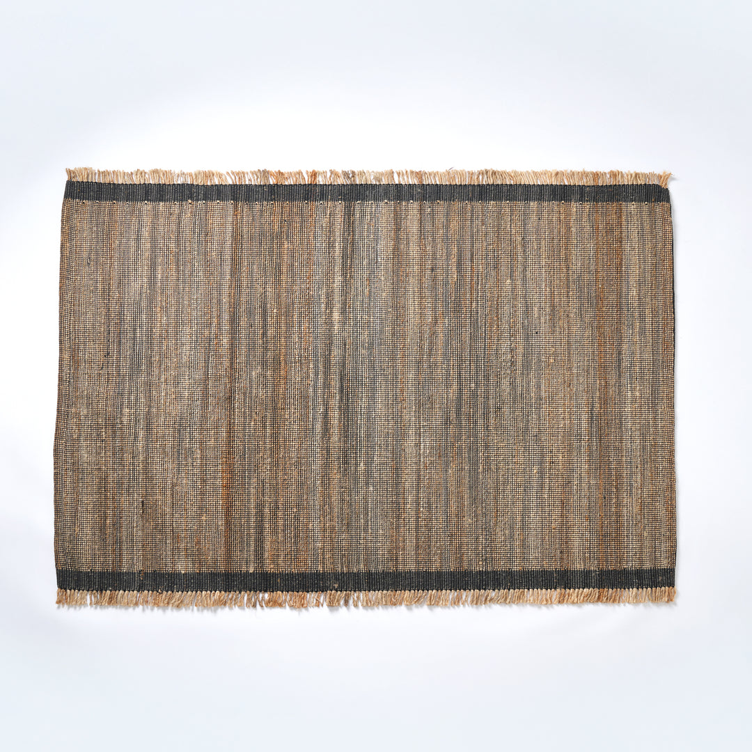 Hand Woven Rustic Rug – Jute & Cotton | Natural Black