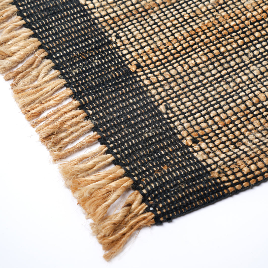 Hand Woven Rustic Rug – Jute & Cotton | Natural Black