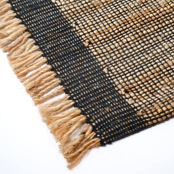 Hand Woven Rustic Rug – Jute & Cotton | Natural Black