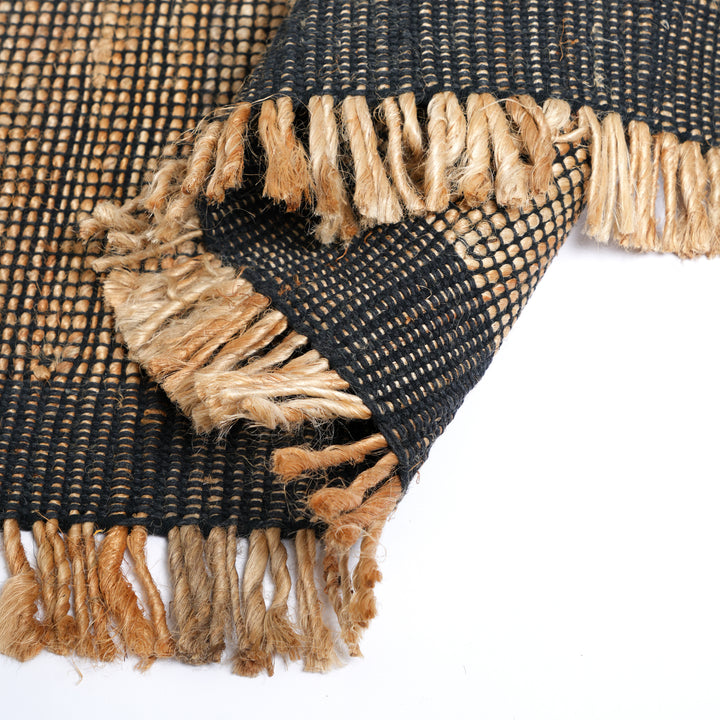 Hand Woven Rustic Rug – Jute & Cotton | Natural Black