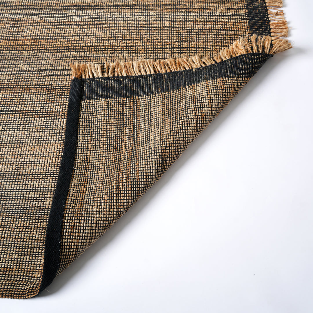 Hand Woven Rustic Rug – Jute & Cotton | Natural Black