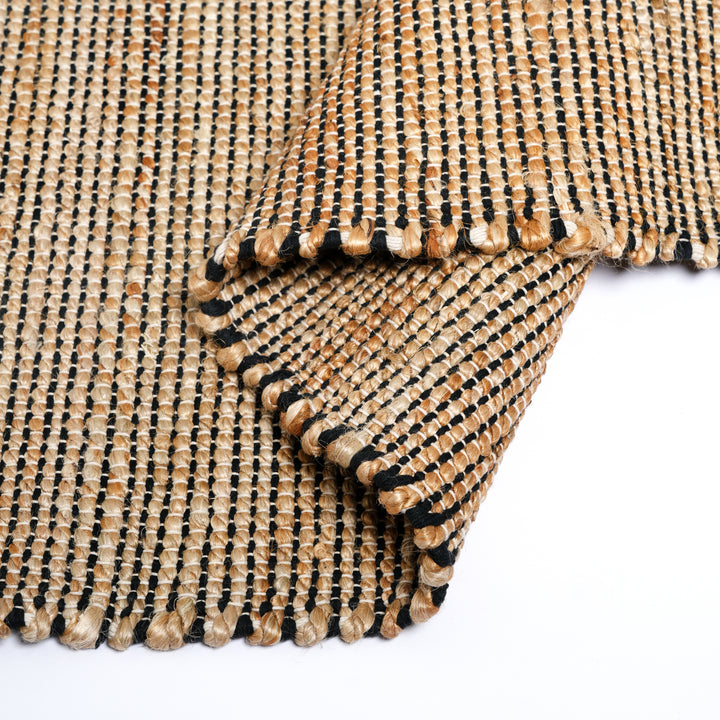 Hand Woven Herringbone Block Rug – Cotton & Jute | Natural