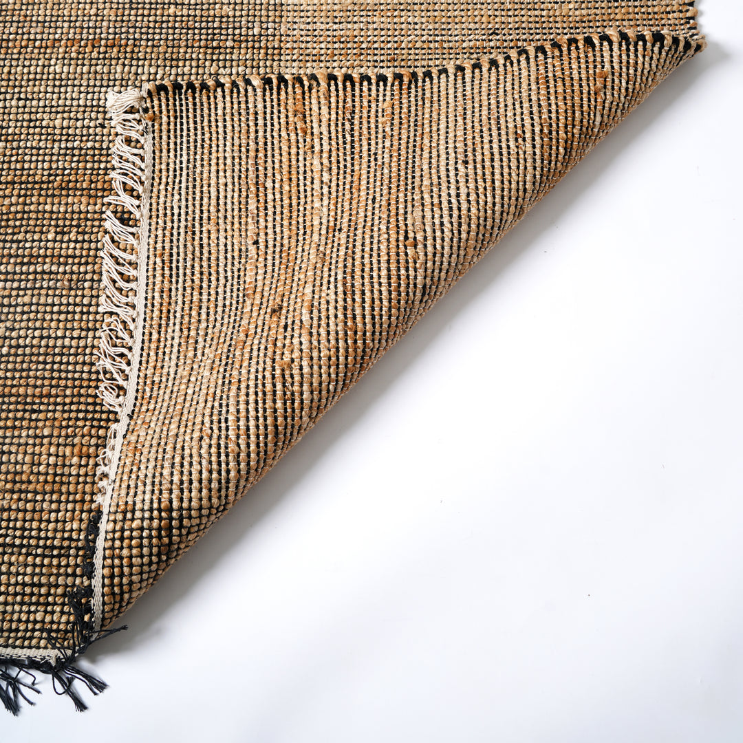 Hand Woven Herringbone Block Rug – Cotton & Jute | Natural