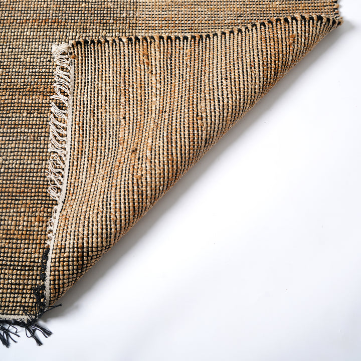 Hand Woven Herringbone Block Rug – Cotton & Jute | Natural