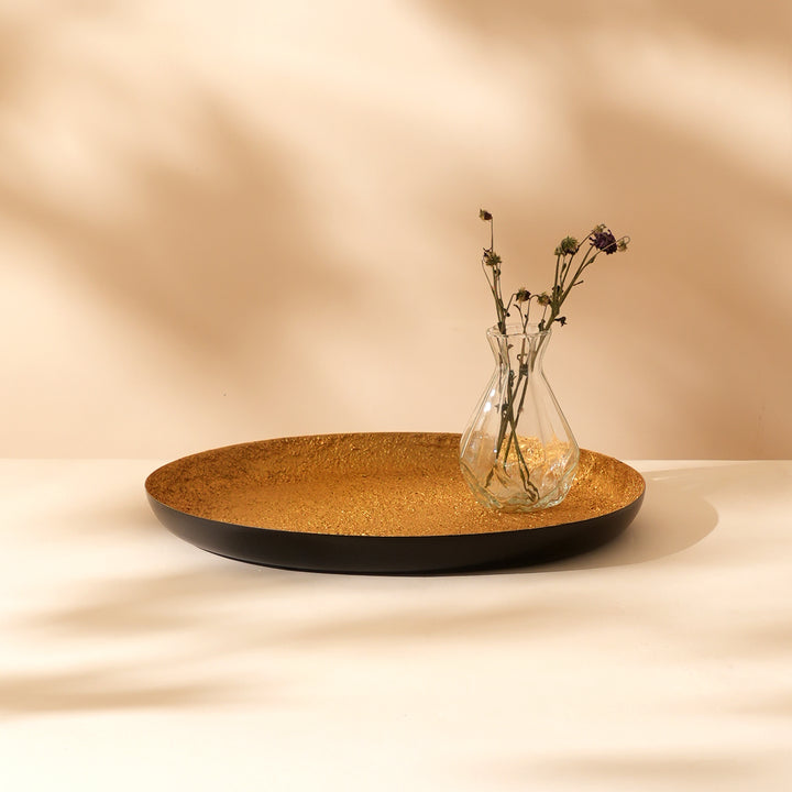 Antique Gold Hammered Round Iron Decorative Tray