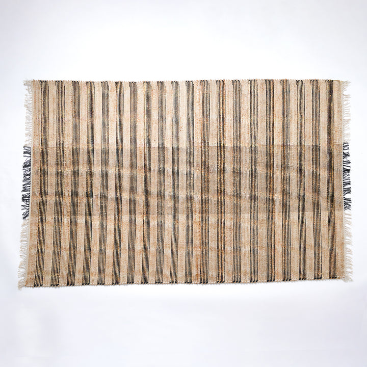Hand Woven Striped Rug – Cotton & Jute | Natural