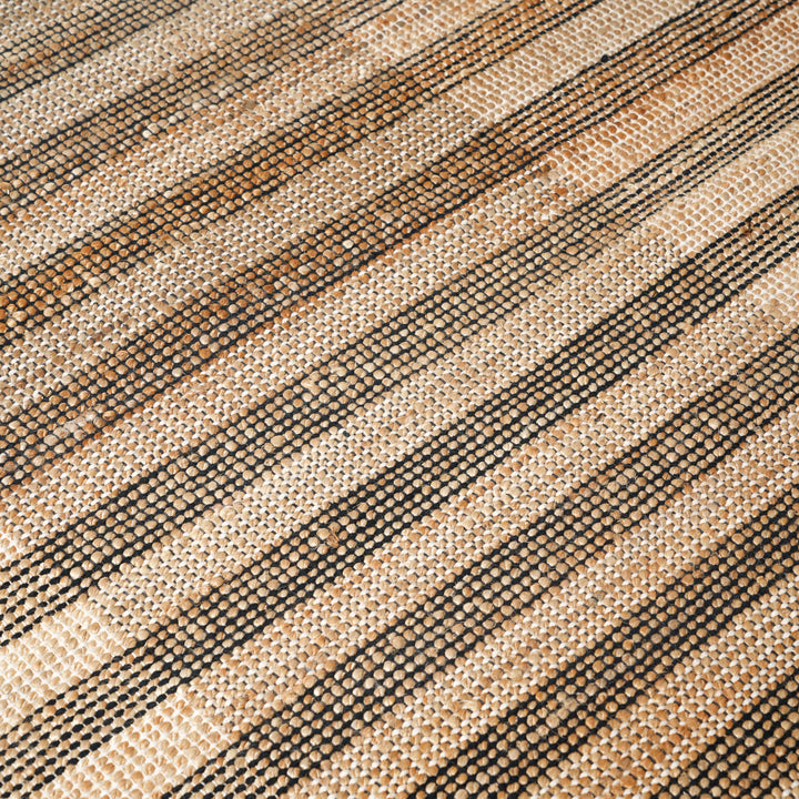Hand Woven Striped Rug – Cotton & Jute | Natural