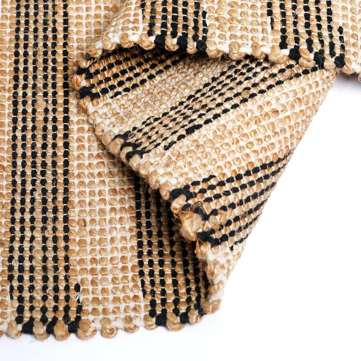 Hand Woven Striped Rug – Cotton & Jute | Natural