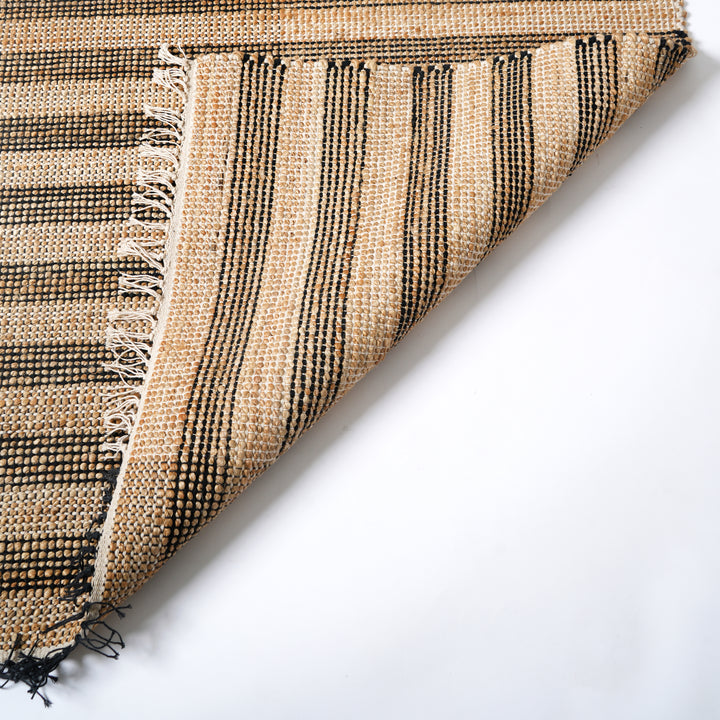Hand Woven Striped Rug – Cotton & Jute | Natural